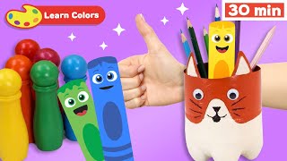 Color Crew Magic | Educational Video | Bowling Game & Cat Pencil Holder | Learn Colors | How to Draw
