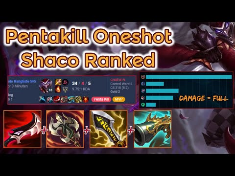 34 Kills + Pentakill Full Oneshot Shaco Ranked [League of Legends] Full Gameplay- Infernal Shaco