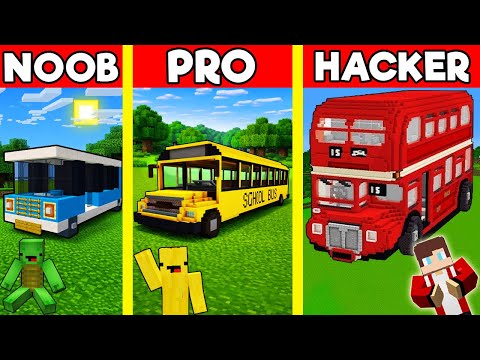 BUS House Build Battle In Minecraft - NOOB VS PRO CHALLENGE - Maizen Mizen Mazien Parody
