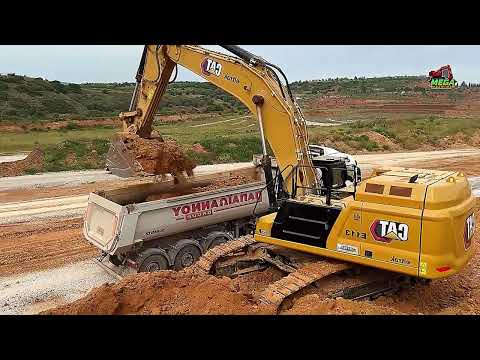 Power Meets Precision: Brand-New Caterpillar 352 Excavator Loading Mercedes & MAN Trucks