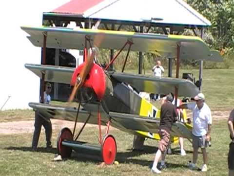 Fokker DrI Triplane LeRhone Rotary Engine Test Run