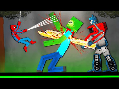 Spider-Man and Optimus Prime vs Giant Zombie on Acid Sea in People Playground