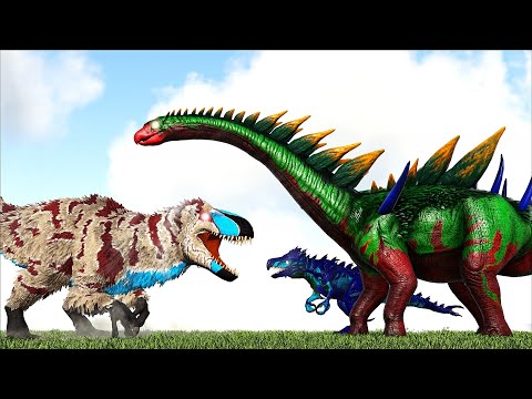 HYBRIDS BARYREAPER & KENTROTERRORBRONTO VS DAWNBREAKER YUTYRANNUS BOSS (ARK SURVIVAL EVOLVED BATTLE)