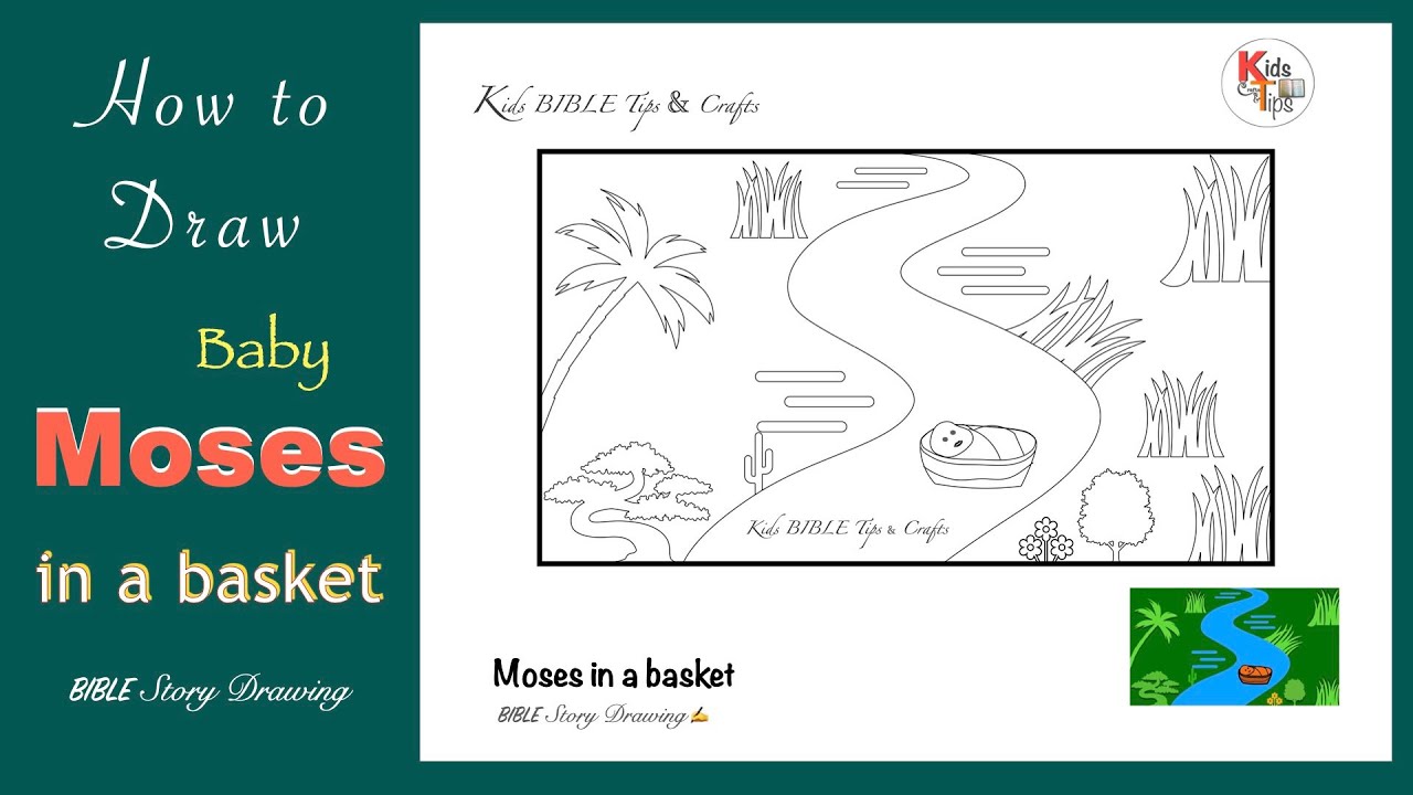 Baby Moses in a Basket Drawing | 👶  🧺 🌳 💦 | BIBLE Story Drawing ✍️ | Sunday School Activities