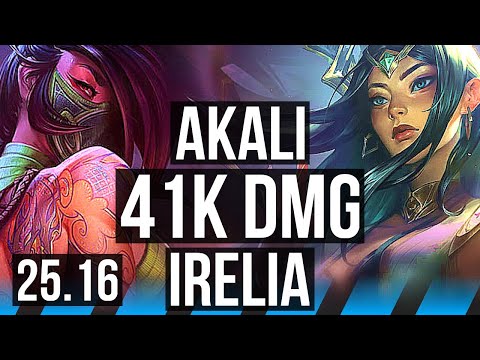 AKALI vs IRELIA (MID) | 15 solo kills, 20/2/0, Legendary, 41k DMG | KR Master | 25.16