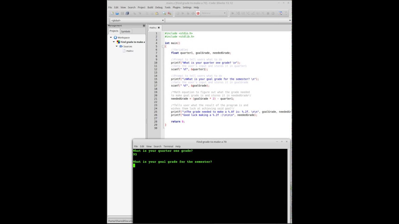 Simple Program To Figure Out What Grade You Need To Make To Pass - C Programming