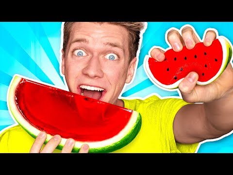 Making CANDY out of SQUISHY FOOD!!! *JELLO WATERMELON* Learn How To DIY Squishies Food Challenge Video