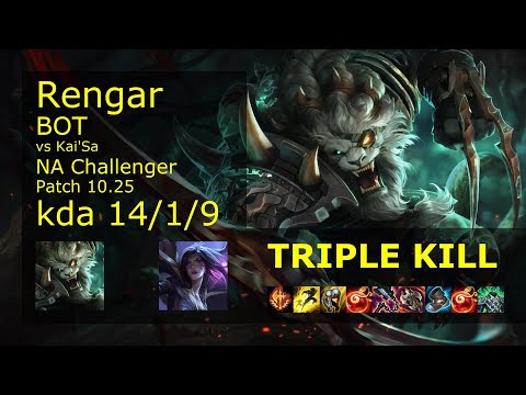 Rengar Bot & Leona vs Kai'Sa & Sett - NA Challenger 14/1/9 Patch 10.25 Gameplay