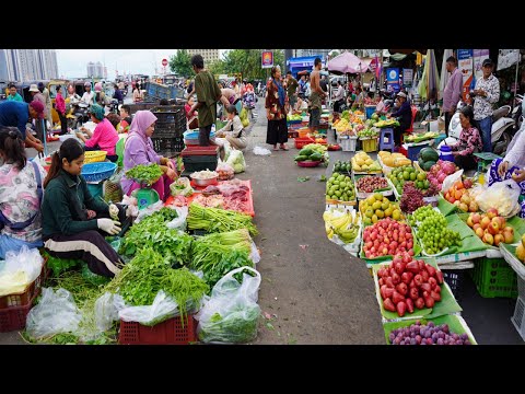 Cambodian Early Morning Vegetable Market Tour - Best Cambodian People Buy Some Food & More