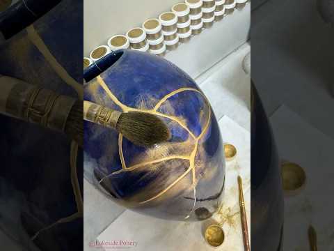 Cobalt blue vase Kintsugi repair with 23.5K gold video