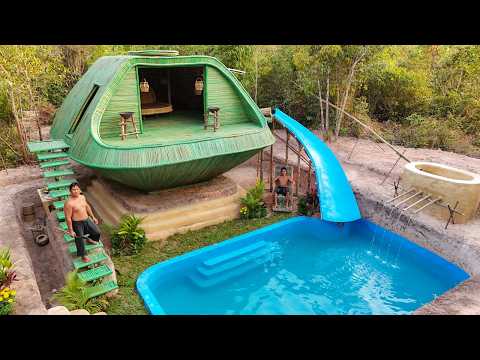 100 Days I Building a Secret Jungle Paradise House with Pools Slide