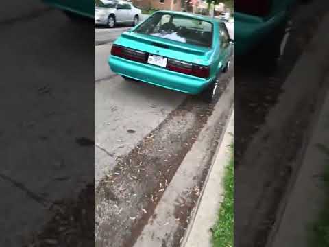 1993 calypso green fox body with flowmaster Outlaw mufflers #foxbodymustang
