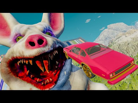 Cars Jumping into Mouth of Horror Rabbit | BeamNG.drive