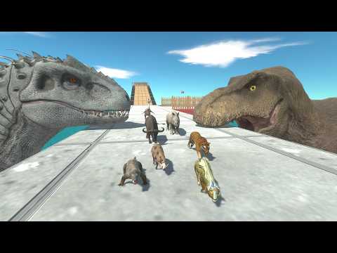 Run Past the Giant Indominus Rex and T-Rex Jaws - Can Any Unit Reach the Escape Ship?