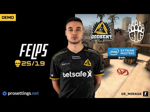 GODSENT felps (25/6/19) vs BIG - de_mirage - 16-12 - POV DEMO & SETTINGS