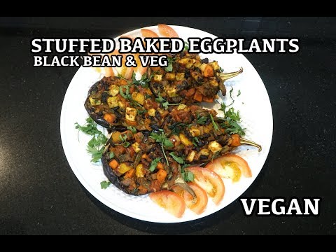 Suffed Baked Eggplants - Vegan Recipe - Black beans & Vegetables - Mexican Style Eggplants