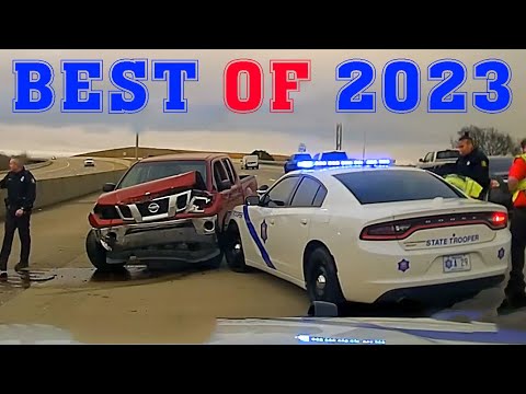 BEST POLICE CHASES. High Speed Pit Maneuver & Police Use Spike Strips. 2023