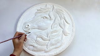 Majestic Horse Relief Painting on Canvas | 3D Textured Horse & Bas-Relief Art | plaster Art Tutorial