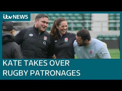 Kate lifted in England lineout as she reveals Louis is ‘kamikaze’ rugby player | ITV News