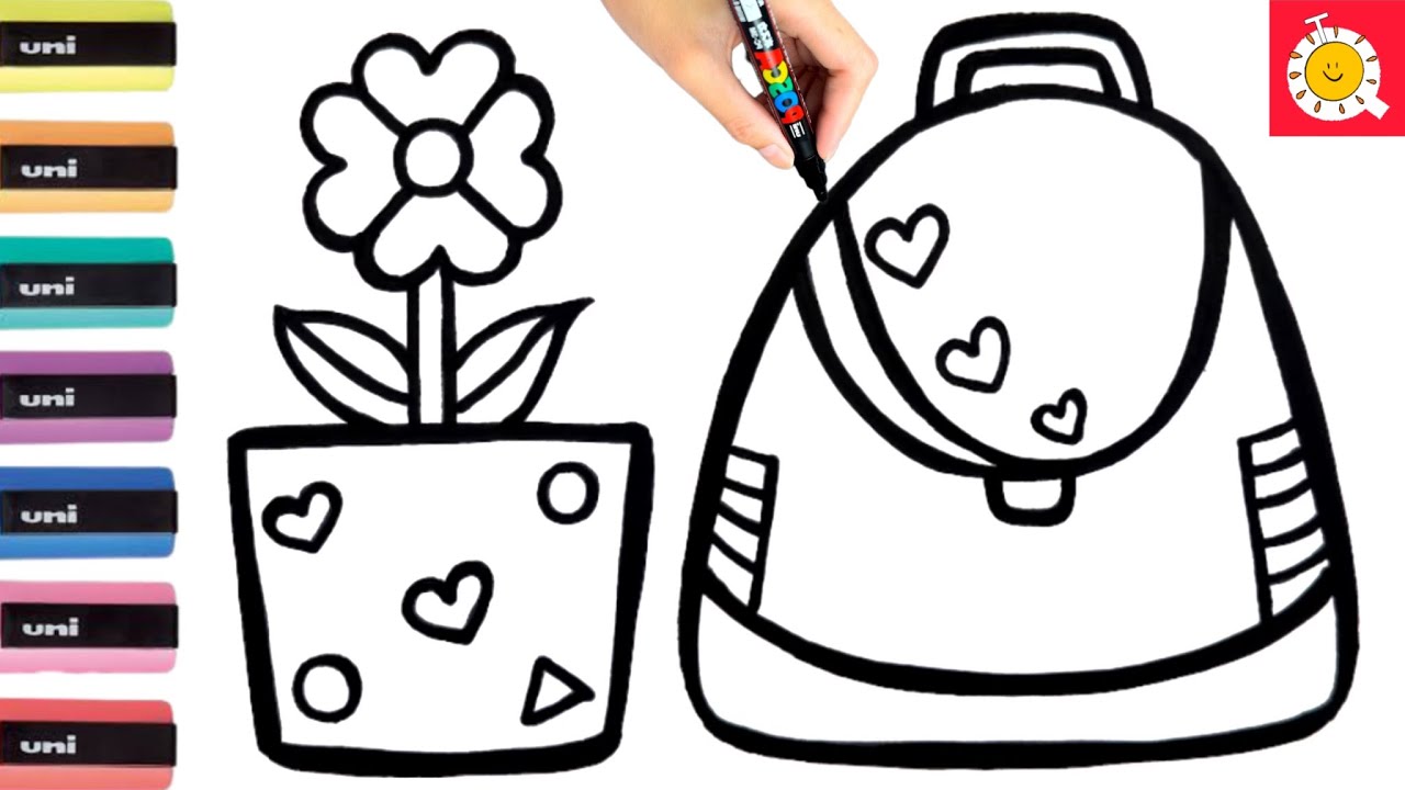 How to draw Flower Pot and Backpack step by step For Kids|| Drawing for kids