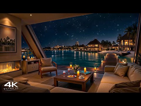Gentle Jazz in a Peaceful Seaside Retreat Night | 4K Luxury Apartment with Soothing Piano Jazz