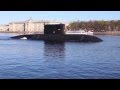 Russian submarine in the river Neva on Victory Day ...