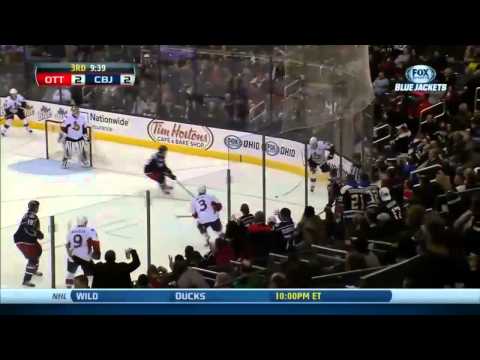 Marc Methot huge hipcheck on Nick Foligno . Jan 28, 2014