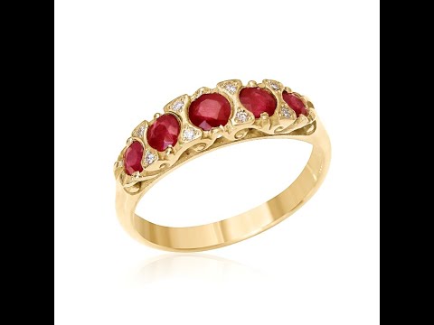 Dahlia 9k Yellow Gold Antique style Natural Ruby Diamond Ring   HD 1080p