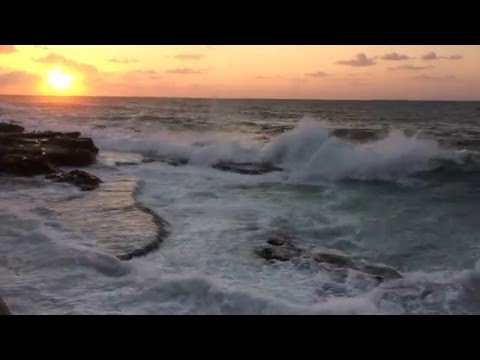 Sunset with stormy sea on Beirut Corniche
