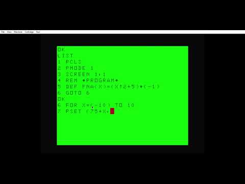 Graphing a bell curve/Tandy Color Computer 2/Graph of x^2