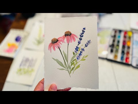 Easy Watercolor Cone Flowers and Lavender (Beginner Watercolor painting)
