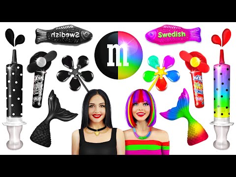 Black Food VS Rainbow Food Challenge | Eating Multicolor Dessert vs Black Burger by RATATA CHALLENGE