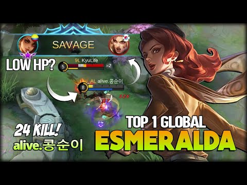 LADY THIEF SAVAGE!! Queen of Shield 24 Kill. alive.콩순이 Top 1 Global Esmeralda - Mobile Legends