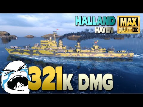 Destroyer Halland: 321k on map Haven without happy end! World of Warships