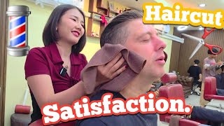 💈Deep Relaxation: Traditional Haircut & Shave Went Further. By Female Barber in Pattaya, Thailand 🇹🇭