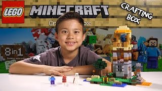 YouTube thumbnail: LEGO MINECRAFT - Set 21116 CRAFTING BOX- Unboxing, Review, Time-Lapse Build