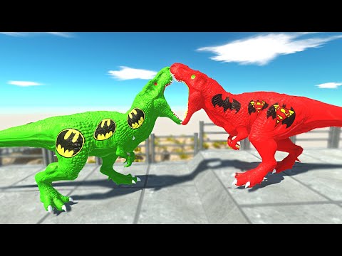 GREEN BATMAN T-REX vs RED BATMAN T-REX DEATH CLIMB - Animal Revolt Battle Simulator