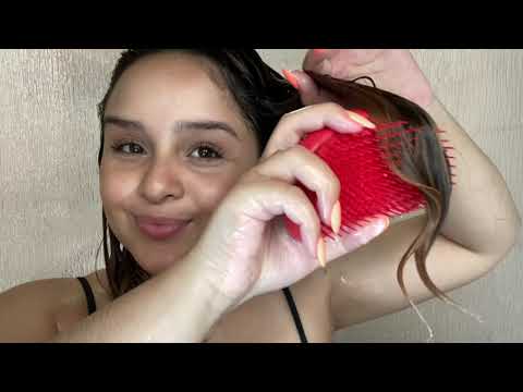 فرشاة تصفيف الشعر وفك تشابك الشعر المجعد باللون الأرجواني، من تانجل تيزر video