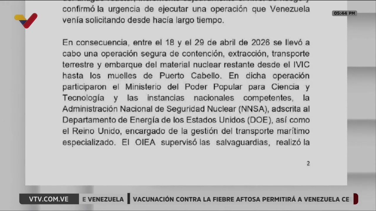 Venezuela culmina extracción de material del reactor nuclear del IVIC, con supervisión de la OIEA