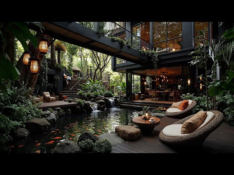 Tranquil Forest Jazz by the Koi Pond – Autumn Morning Jazz at a Cozy Home for Focus and a Calm Mood