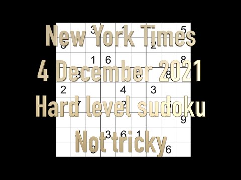 Sudoku solution – New York Times sudoku 4 December 2021 Hard level not tricky