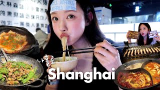 【vlog】我一个人在上海🇨🇳每次吃饭都是真餐厅……| 一个人吃火锅和羊肉串，接机（强烈推荐），南京东路住宿，东方明珠夜景，新天地，武康路，圣地吃播••