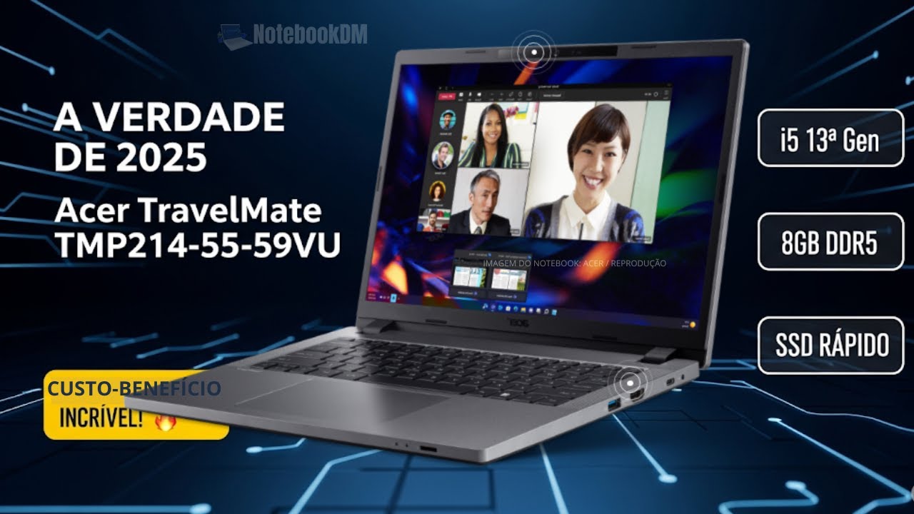 Miniatura da avaliação em vídeo de Notebook Acer TMP214 13ª Geração Intel Core i5-1335U 8GB 512GB SSD W11 Pro 14" Cinza