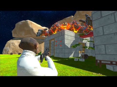 Fighting Monkey Protecting the House from the Lava Golem - Animal Revolt Battle Simulator
