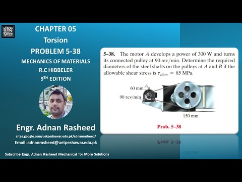 5-38 Determine the required diameters of steel shafts on the pulleys | Mech of materials RC Hibbeler
