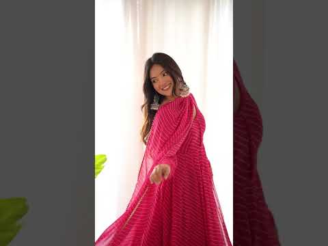 Rani Pink High-End Pure Fox Georgette Laheriya Print Anarkali Set with Dupatta – Perfect for Summer Weddings