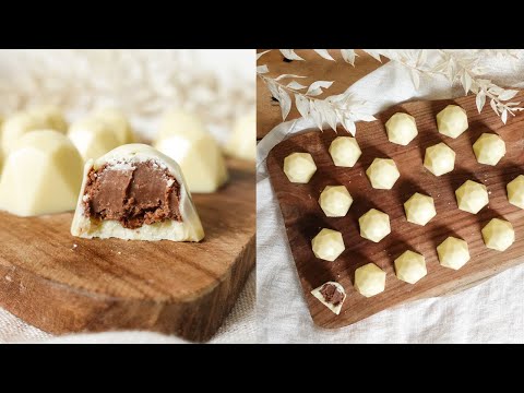 White chocolate with a crispy praline heart