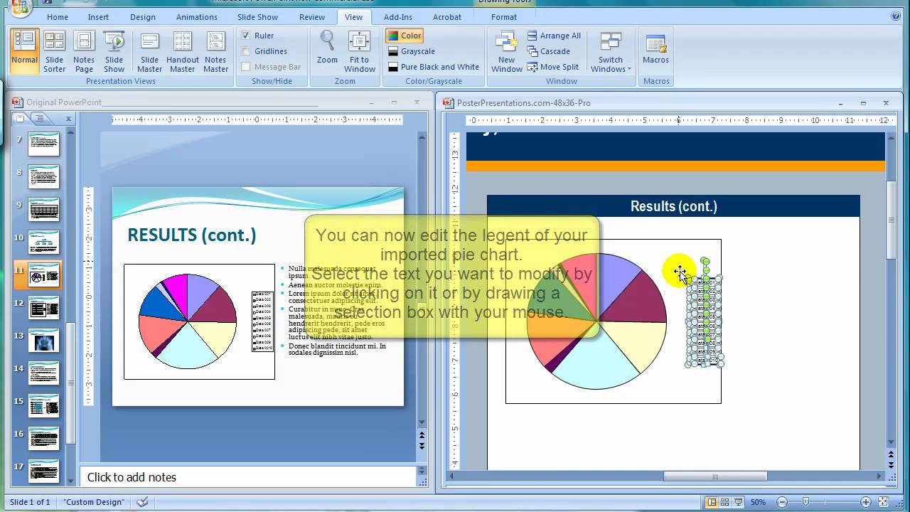Adding and modifying a pie chart onto the poster presentation