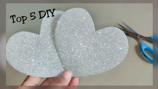 Top 5 Glitter sheet Valentine's Day gift craft/DIY/Foamiran heart 💖/Art & Craft/Valentine show piece