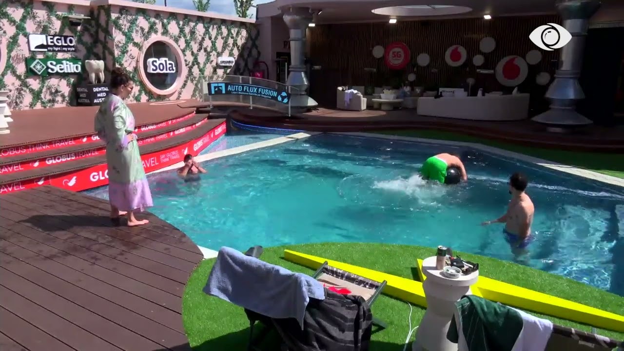 Momente argëtuese në shtëpi, banorët luajnë së bashku në pishinë